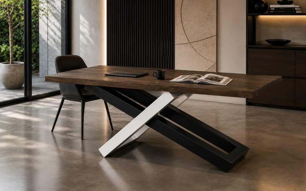Table en métal et bois BACCI Metalli avec structure géométrique sur mesure