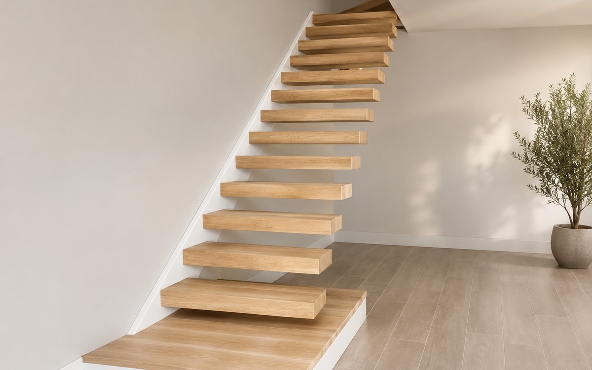 Escalier avec marches en bois sur mesure BACCI Metalli dans un intérieur premium