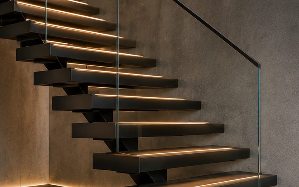 Scala in metallo BACCI Metalli con finitura scura e illuminazione integrata