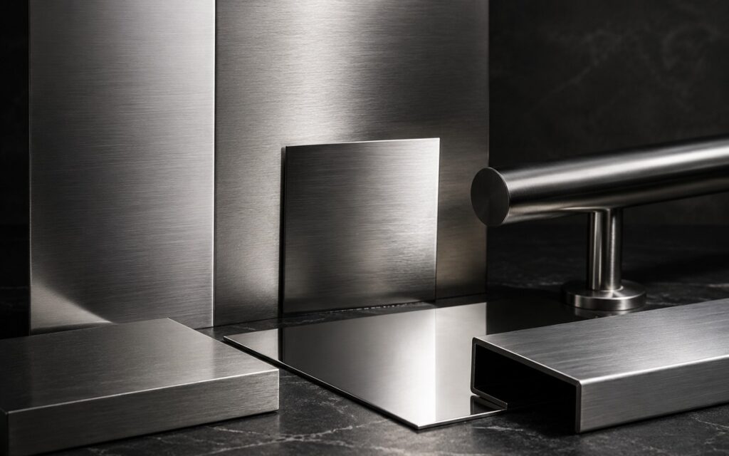 Dettaglio di acciaio inox BACCI Metalli con superfici metalliche satinate premium
