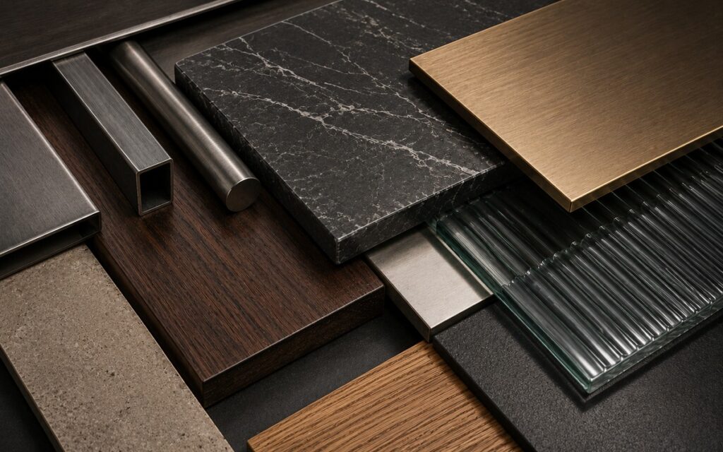 Materiali integrati BACCI Metalli con metallo, legno, pietra e vetro per soluzioni su misura